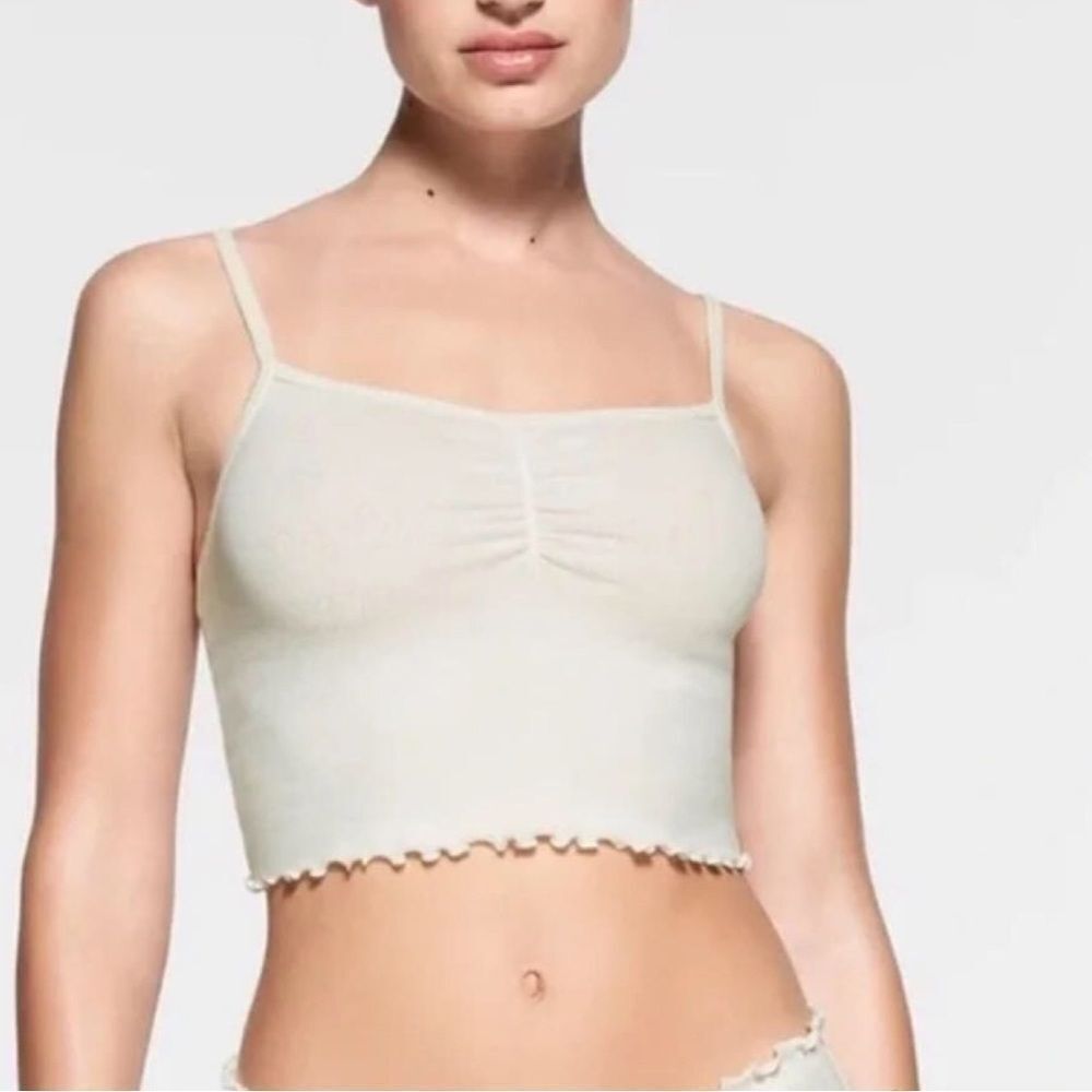NWT SKIMS Pointelle Logo Cami Womens White Size 4X Cropped Style TP CAM 3034